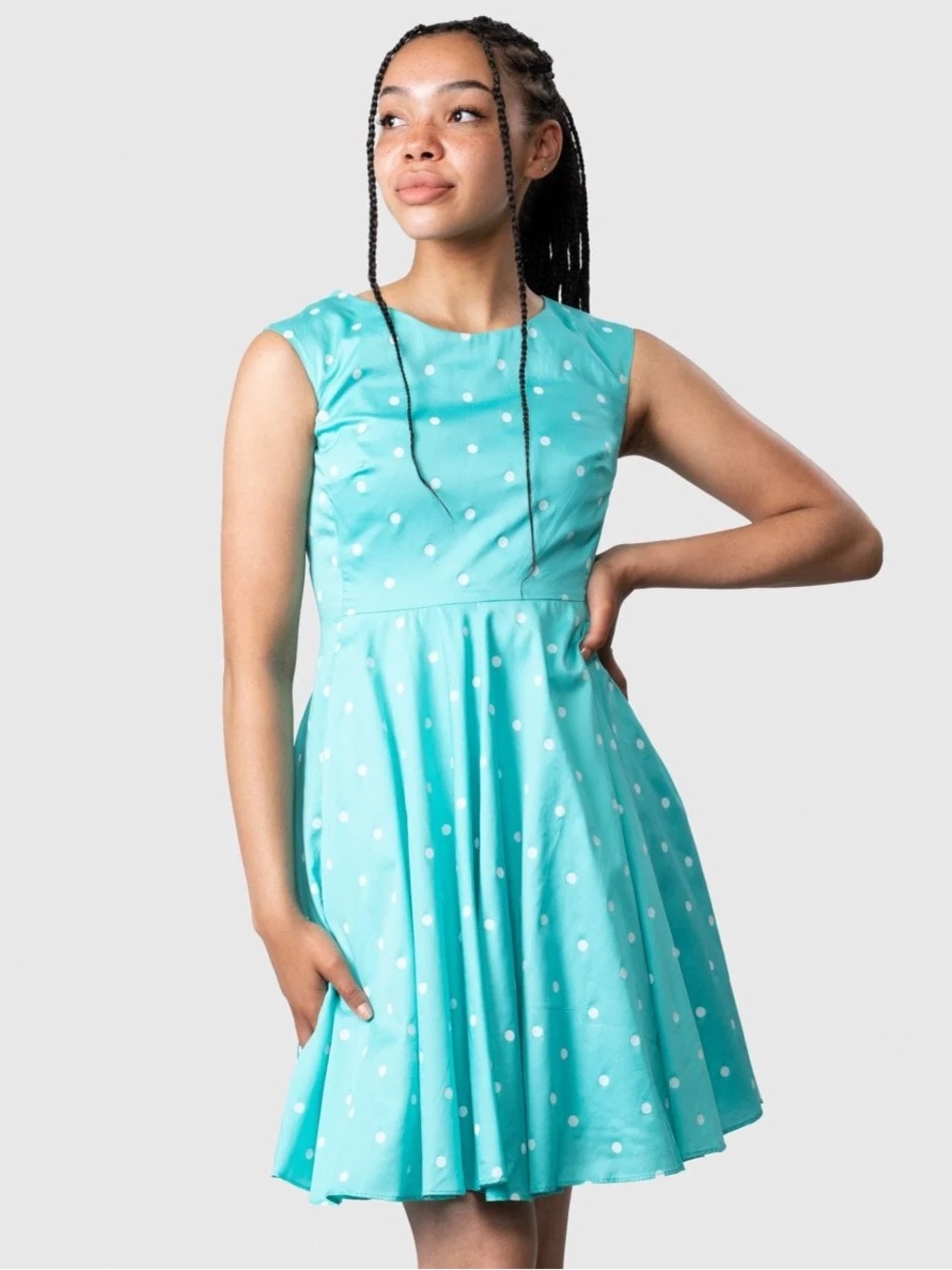 Joules Aqua Polka Dot Sleeveless Fit & Flare Dress NWT
